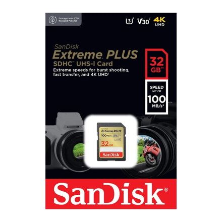 SanDisk Extreme PLUS 32GB SDHC pamäťová karta class 10  UHS-I U3 V30 100/60 MB/s 