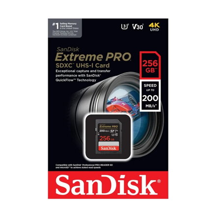 SanDisk Extreme PRO 256GB SDXC pamäťová karta class 10  UHS-I U3 V30 200/140 MB/s 