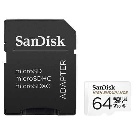 SanDisk High Endurance 64GB microSDXC memóriakártya 100/40 MB/s, C10 U3 V30 + adaptér