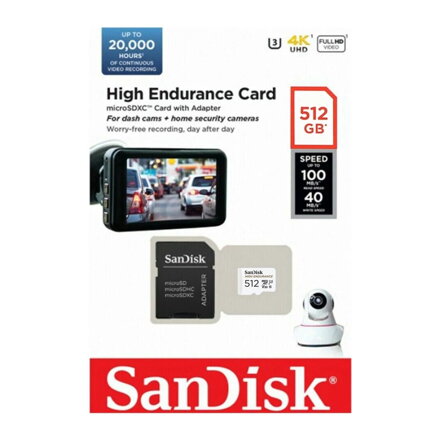 SanDisk High Endurance 512GB microSDXC pamäťová karta 100/40 MB/s C10, U3, V30, + adaptér