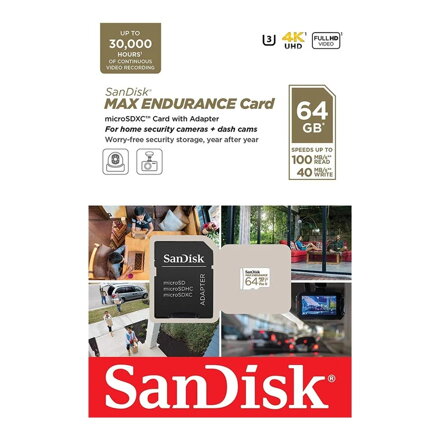 SanDisk MAX ENDURANCE 64GB microSDXC pamäťová karta 100/40 MB/s, UHS-I U3 (V30) 
