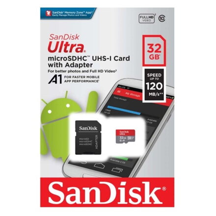 SANDISK Ultra 32GB microSDHC pamäťová karta 120MB/s Class 10 UHS-I + adapter