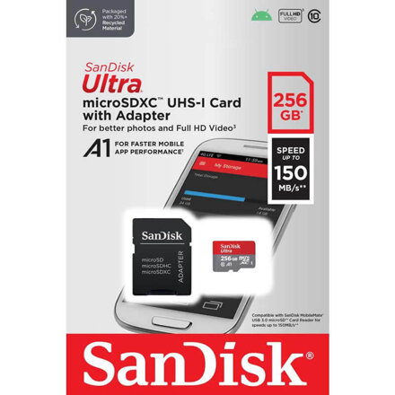 SanDisk Ultra micro SDXC 256GB 150MB UHS-I U1 Class 10+ Adaptér