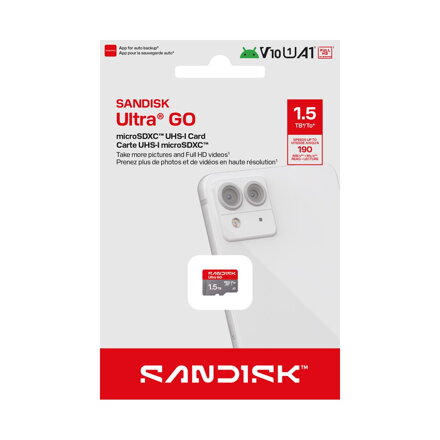 SanDisk microSDXC Ultra GO 1,5TB (UHS-I, V10, U1, C10, A1, 190 MB/s, Full Video HD)