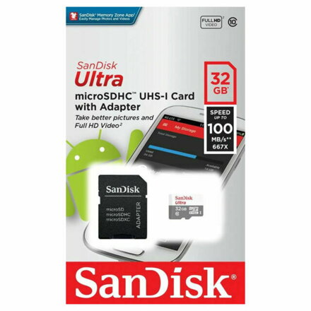 SANDISK Ultra 32GB microSDXC pamäťová karta 100MB/s Class 10 UHS-I + adaptér