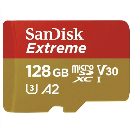 Sandisk Extreme 128GB microSDXC memória kártya 190/90 MB/s, A2 C10 V30 UHS-I U3 + adapter
