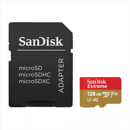 Sandisk Extreme 128GB microSDXC pamäťová karta 190/90 MB/s, A2 C10 V30 UHS-I U3 + adaptér