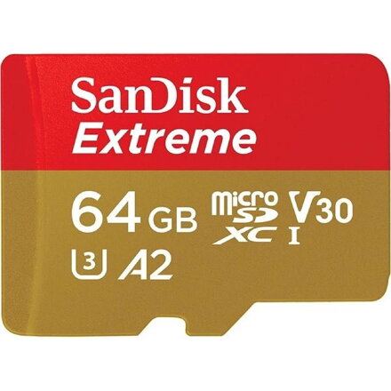 Sandisk Extreme 64GB microSDXC pamäťová karta 170/80 MB/s, A2 C10 V30 UHS-I U3 + adaptér