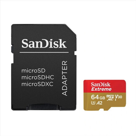 Sandisk Extreme 64GB microSDXC pamäťová karta 170/80 MB/s, A2 C10 V30 UHS-I U3 + adaptér
