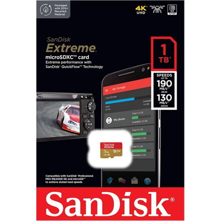 SanDisk Extreme 1TB microSDXC memóriakártya 190/130 MB/s A2 C10 V30 UHS-I U3 + adapter