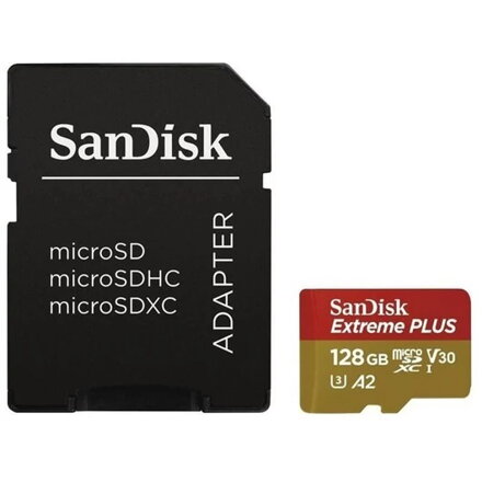 SanDisk Extreme Plus 128GB microSDXC pamäťová karta 200/90 MB/s A2 C10 V30 UHS-I U3 + adaptér