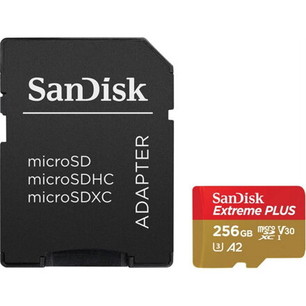 SanDisk Extreme Plus 256GB microSDXC pamäťová karta 200/140 MB/s A2 C10 V30 UHS-I U3 + adaptér