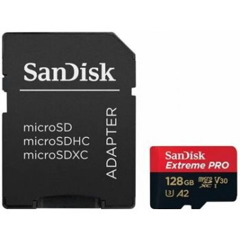 SANDISK Extreme PRO 128GB microSDXC pamäťová karta 200/90 MB/s A2 C10 V30 UHS-I U3 + adaptér