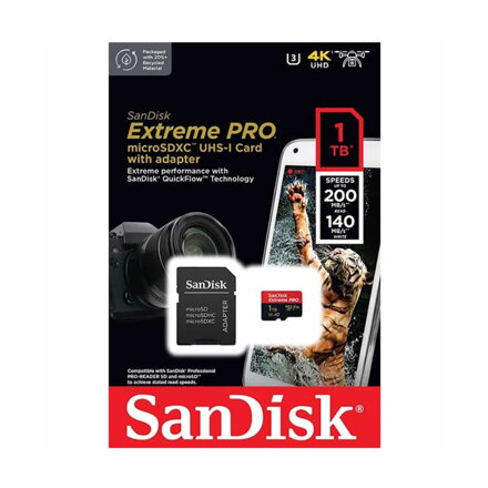 SANDISK EXTREME PRO 1TB microSDXC pamäťová karta 200/140 MB/s A2 C10 V30 UHS-I U3 + adaptér 