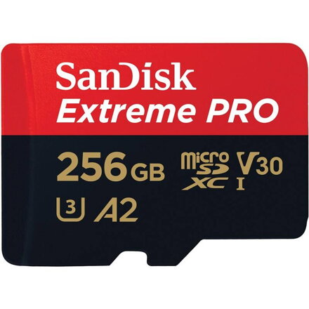 SANDISK Exreme PRO 256GB micro SDXC pamäťová karta 200/140 MB/s  A2 C10 V30 UHS-I U3 + adaptér 