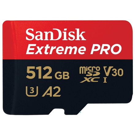 SANDISK EXTREME PRO 512GB microSDXC pamäťová karta 200/140 MB/s A2 C10 V30 UHS-I U3 + adapter 