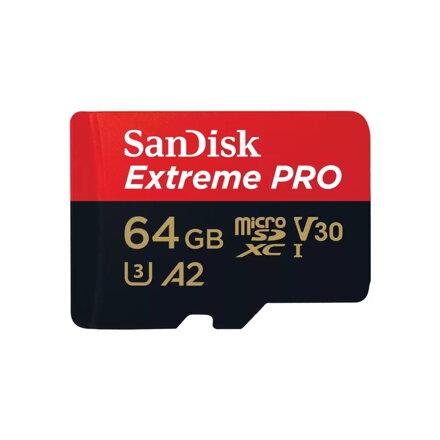 SanDisk Extreme PRO 64GB microSDXC pamäťová karta 200/90 MB/s A2 C10 V30 UHS-I U3 + adaptér