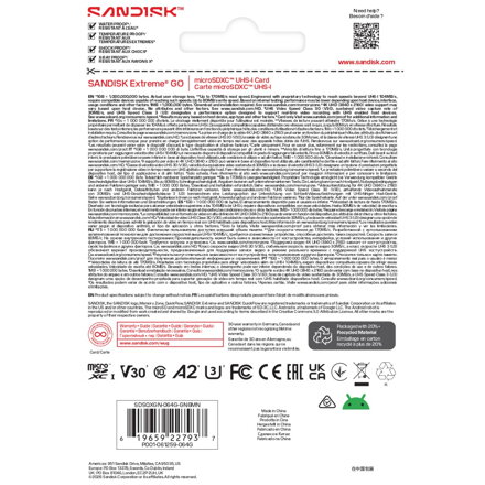 SanDisk Extreme GO microSDXC 64GB (UHS-I, 170MB/s / W80MB/s, 5K)