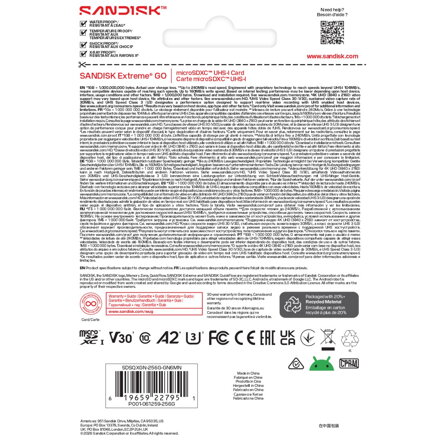 SanDisk Extreme GO microSDXC 256GB (UHS-I, 240MB/s / W160MB/s, 5K)