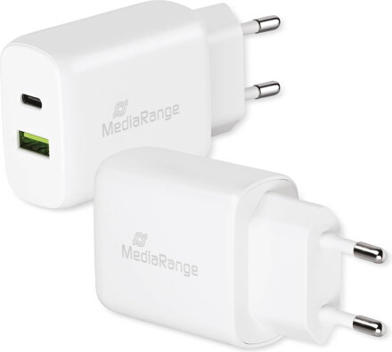 MediaRange 25W fast charger with USB-A and USB-C output, white