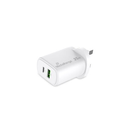 MediaRange 25W rýchla nabíjačka GaN (UK zástrčka!!!) USB-A/USB-C port PD 3.0 QC 3.0 