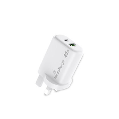 MediaRange 25W rýchla nabíjačka GaN (UK zástrčka!!!) USB-A/USB-C port PD 3.0 QC 3.0 