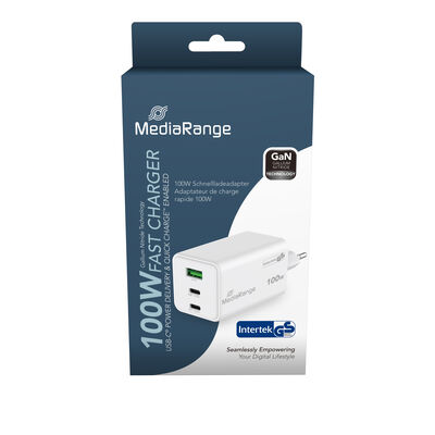 MediaRange 100W GaN rýchlonabíjačka 2x USB-C a 1x USB-A, PD, QC