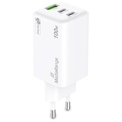 MediaRange 100W GaN rýchlonabíjačka 2x USB-C a 1x USB-A, PD, QC