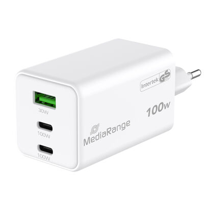 MediaRange 100W GaN rýchlonabíjačka 2x USB-C a 1x USB-A, PD, QC