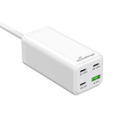 MediaRange 100W GaN rýchlonabíjačka, 1,5m kábel ,3x USB-C, 1x USB-A, PD, QC