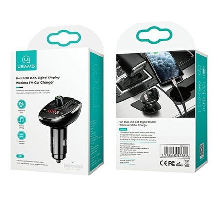 USAMS C21 Autonabíjačka s 2xUSB zásuvkami 3400mA + FM vysielač