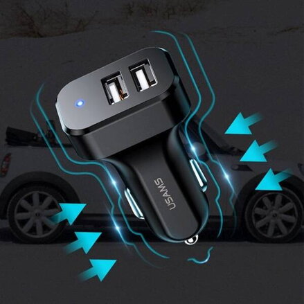 USAMS C13 autonabíjačka  2xUSB čierna 