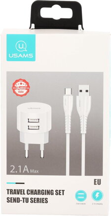 USAMS T20 okrúhla sieťová nabíjačka 2xUSB 2.1A + Type-C kábel 1m   