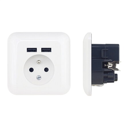 Platinet WALL SOCKET FRENCH + 2 USB 2.1A 
