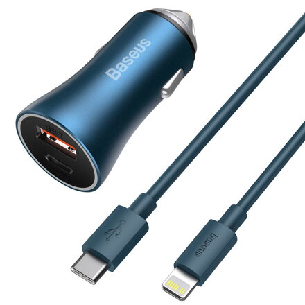Baseus Golden Contactor Pro autós töltő 40 W USB + USB-C - Lightning kábel 1 m