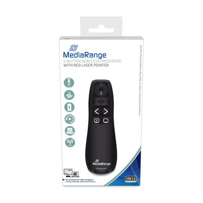 MediaRange 5-button wireless presenter with red laser pointer, black