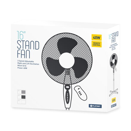 Platinet stojanový ventilátor s diaľkovým ovládačom - 40W sivý