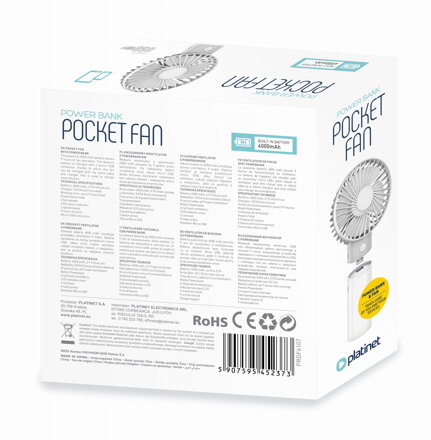 Platinet dobíjací stolný ventilátor s powerbankou 4000mah  [45237]