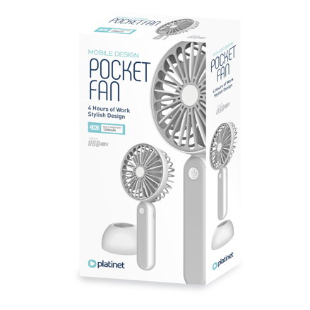 PLATINET NABÍJATEĽNÝ STOLNÝ VENTILÁTOR 1200 MAH 3W  white/silver