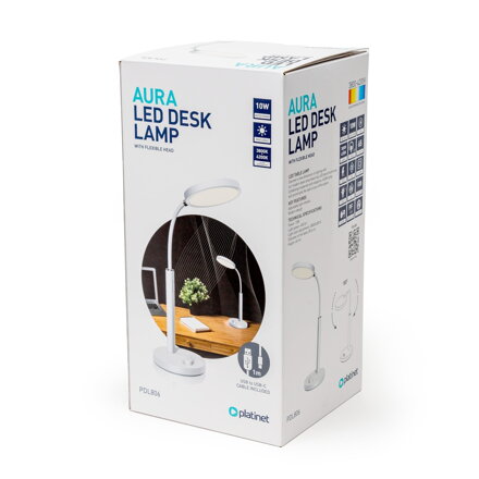 Platinet AURA stolná lampa LED 10W, 65 LED, USB-C, biela
