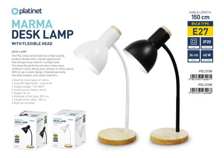 Platinet MARMA stolná lampa 40W, čierna