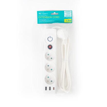 Fiesta Predlžovací kábel 1,5 m [10 A] s 3 zásuvkami 3 USB typ E biely