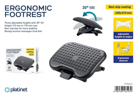 PLATINET ergonomická opierka na nohy 460x350x110mm nastaviteľné v 3 úrovniach