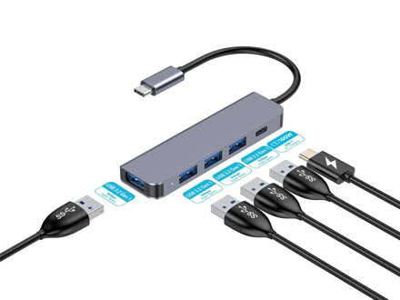 Platinet USB-C HUB 5v1, 4X USB-A 3.2 GEN1 + 1X USB-C PD 100W 