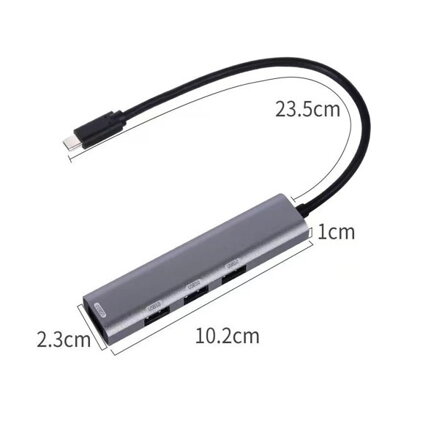 Platinet USB-C HUB 4× USB-A 3.2 Gen1 HUB, 5 Gbps, 100W PD