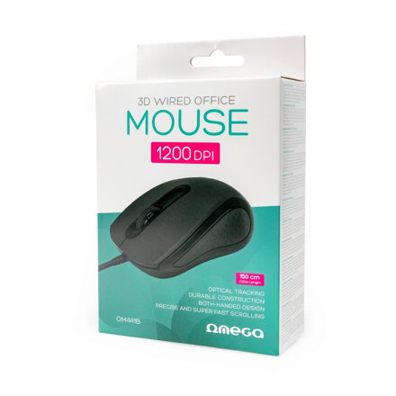 Omega OM441B myš káblová 3D, 1200 DPI, USB, 1,5 m, čierna