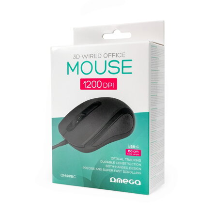 Omega OM441BC myš káblová 3D, 1200 DPI, USB-C, 1,5 m, čierna