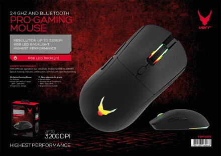 Varr Bezdrôtová herná myš VGM16090 6D, 3200 DPI, Bluetooth a 2,4 GHz, čierna