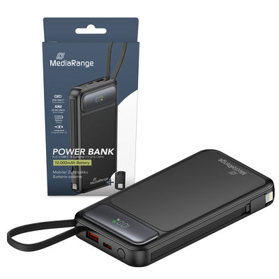 MediaRange Power Bank  10.000 mAh beépített töltőkábellel és LCD kijelzővel