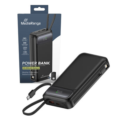 MediaRange Powerbanka 20.000mAh s integrovanými nabíjacími káblami a LC displejom